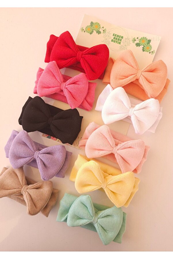 SeherBebeButik Kız Bebek & Çocuk Fiyonklu Bandana Set - Yumuşak- Esnek