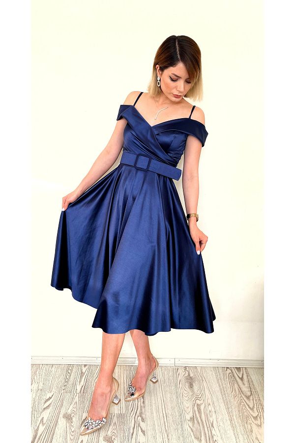 Nova Off Shoulder Belt Evening Dress Mid Length Night Graduation Dress Trendyol