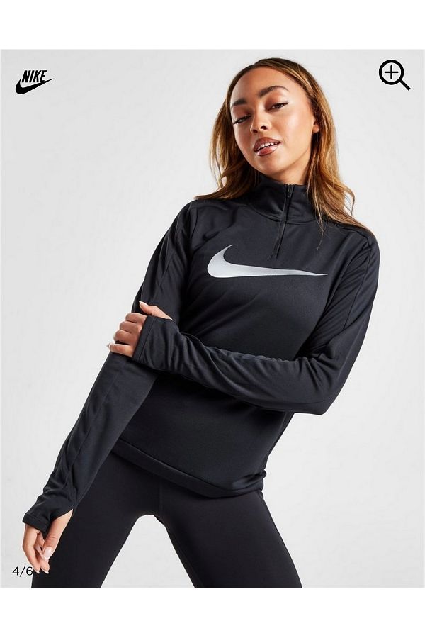 Nike Dri FIT Swoosh Quarter Zipper Long Sleeve Women s Black Running T shirt Trendyol