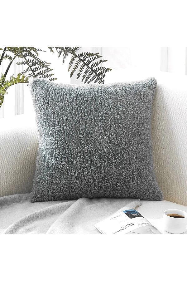 Benlisso Home 43x43 Gray Plush Teddy Puffy Pillow Throw Pillow Cover Decorative Trendyol