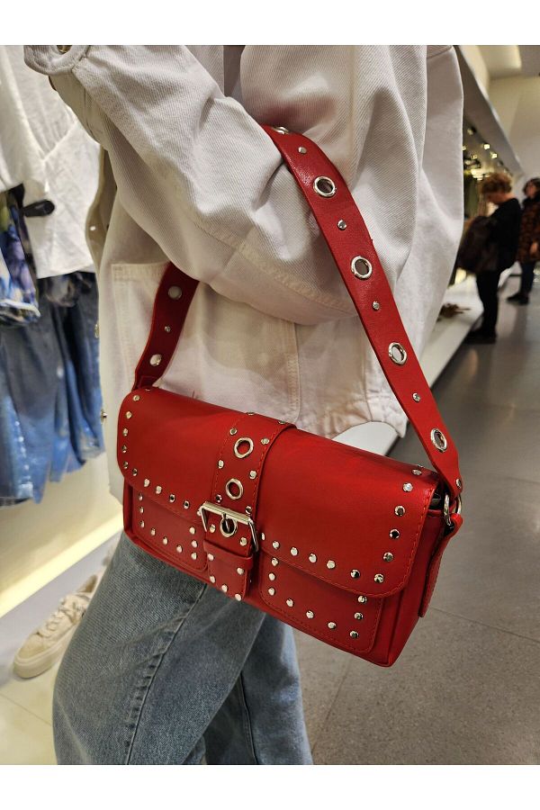Mercan Stores Women s Red Studded Hand and Shoulder Bag Trendyol