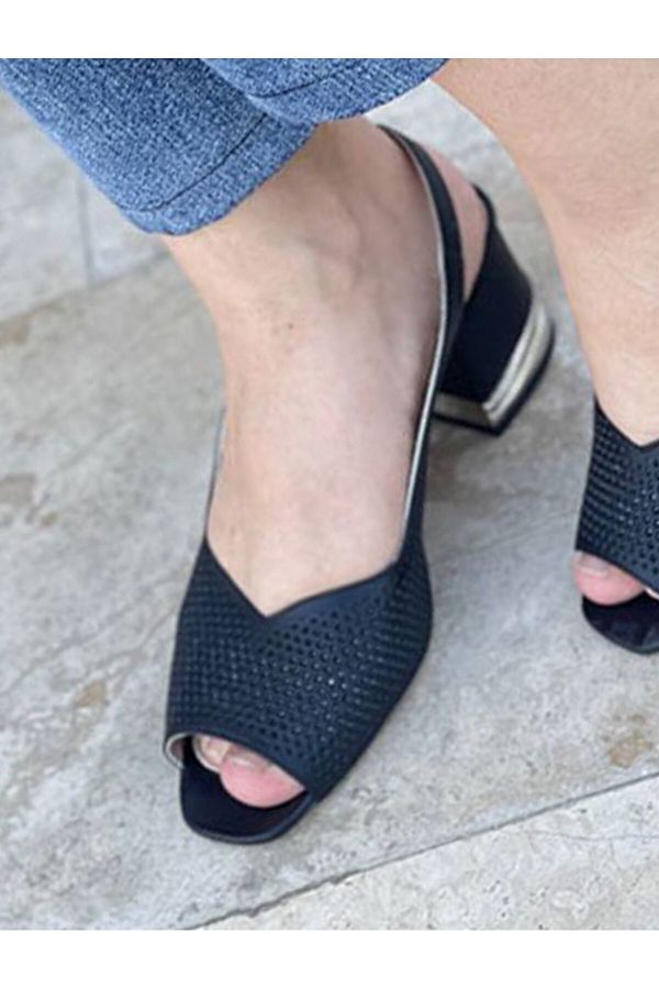 ShoesPA Black Color Studded Napa Leather Women s Single Strap Evening Dress Sandals Trendyol