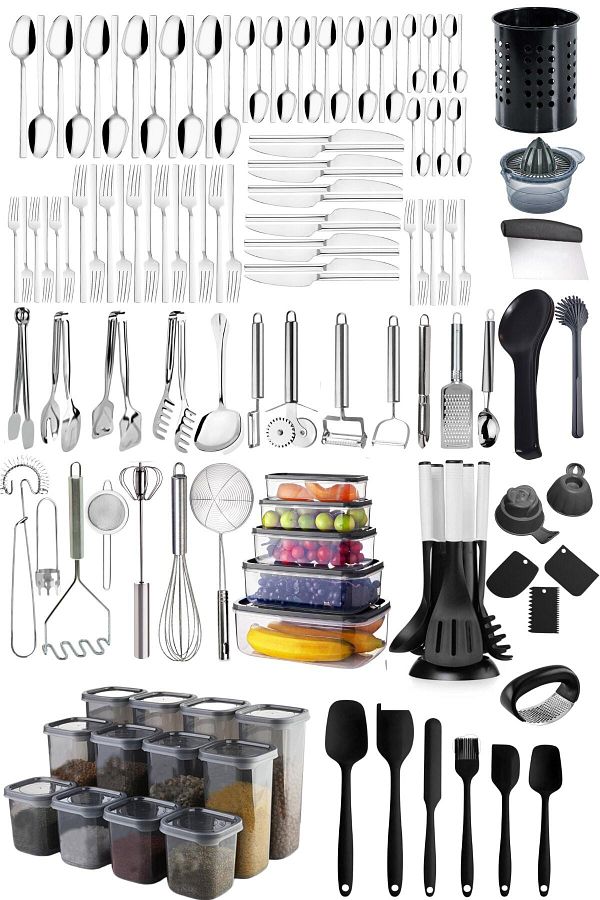 Mirilliahome-Storage Container Set Vertical Storage Container Fork Spoon Knife Set Serving Set Tongs Ladle Set Dowry List 1