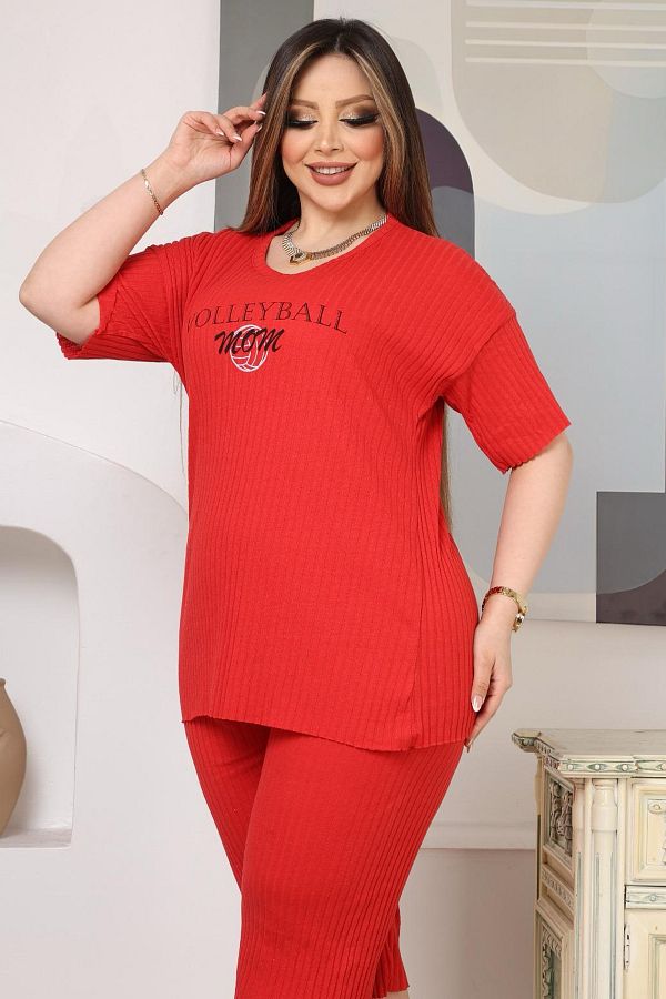 DPAR S Plus Size Capri and Pajama Set Trendyol