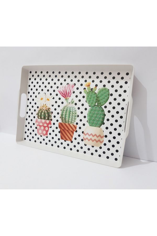 renkli çiçekler-Tea Tray Rectangular Patterned Plastic Tea Tray 38x28x3.5 CM 1