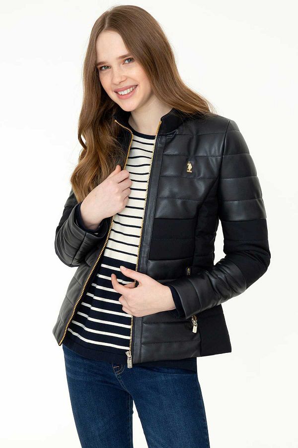 U.S. Polo Assn. US Polo AssnWomen s black Leather Coat Trendyol
