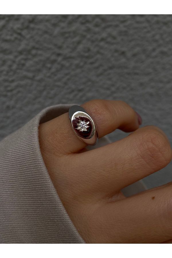 H B Design Silver Oval Little Finger Ring Trendyol