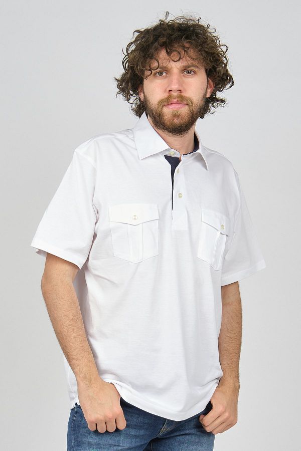 Uztex Men s Double Flap Pocket Polo Collar T shirt 07100344 White Trendyol