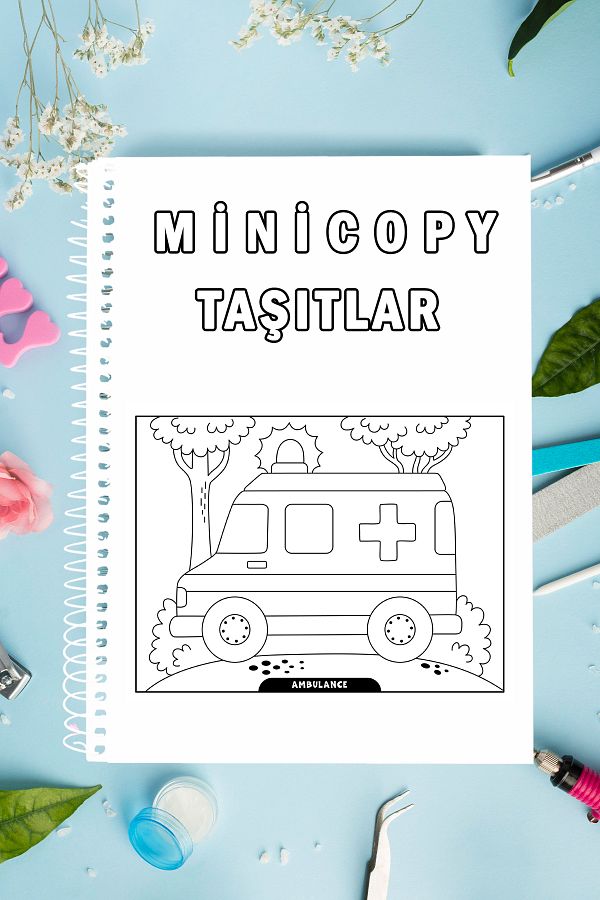 Minicopy-13 Pages Preschool Vehicles Themed Check Copart Coloring Notebook 1