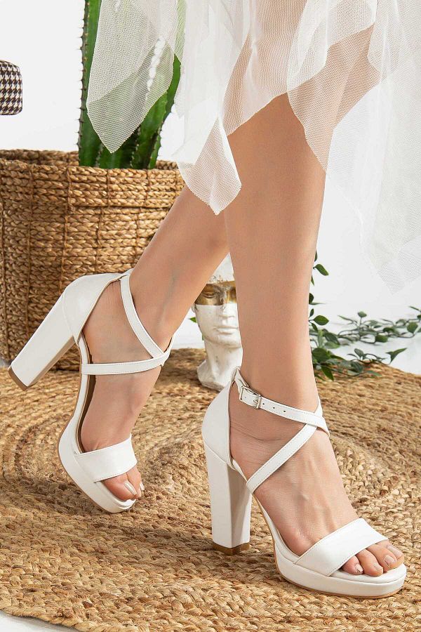 Forever and Always Shoes White Platform Cross Strap Heeled Wedding Shoes Lilac Trendyol