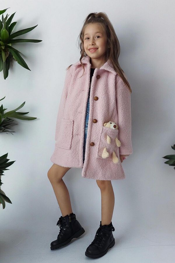 QUB CLUB Girl s Pink Teddy Bear Tedy Coat Trendyol