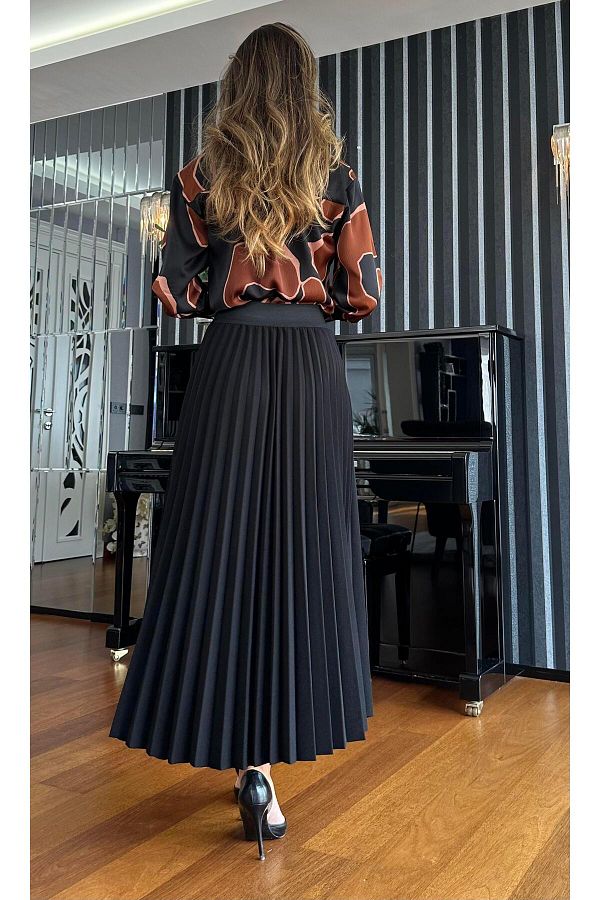 Black pleated midi skirt elasticated waist deals