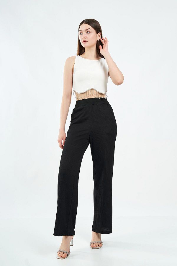 KOI CO. Women s Wrap Pants with Pockets Comfortable Black Wide Cut Trousers with Elastic Waistband Trendyol
