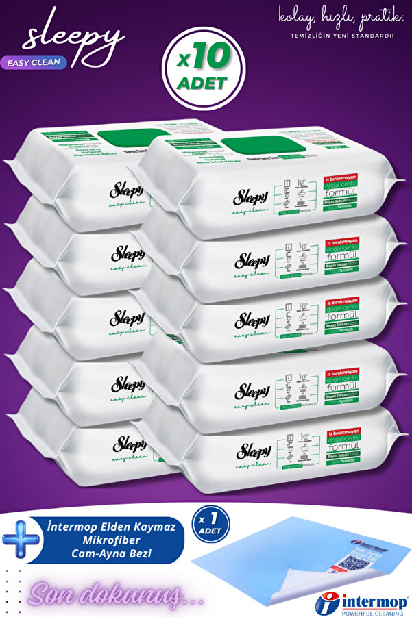 Sleepy Easy Clean Beyaz Sabun Katkılı Yüzey Temizlik Havlusu 10x100 (1000 YAPRAK) Intermop Slim Cam Bezi