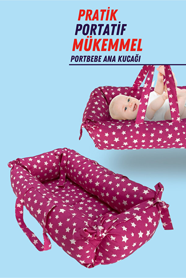 XPERMATE Portbebe Ana Kucağı, Puset Bebek Taşıma Çantası Kundağı 50x70 cm Yıldızlı Pembe