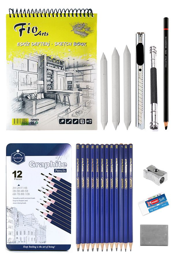 ACUTO-Fio A5 Spiral Sketchbook 90 gr Keep Smiling Charcoal Drawing Set 12 Pieces Sketching Set Sketching Set 1