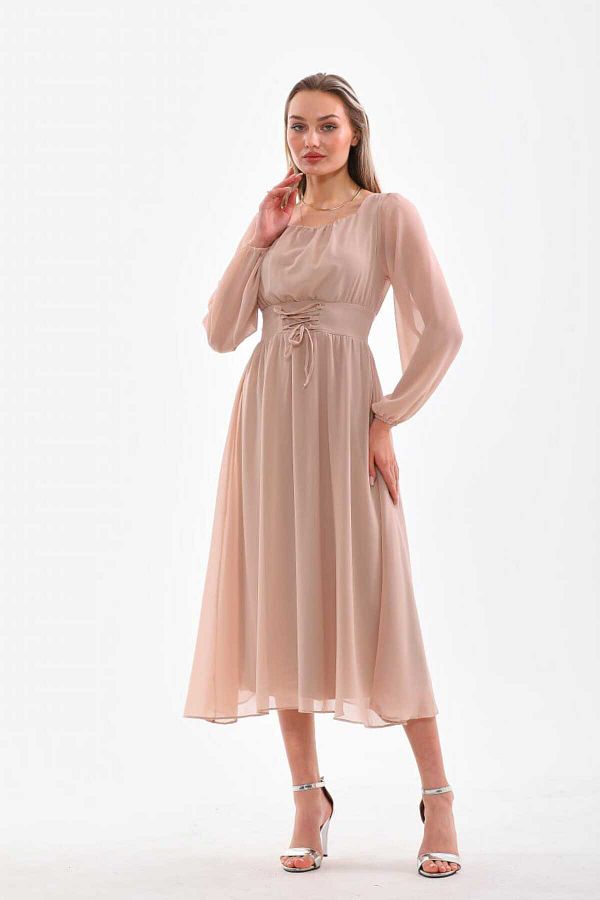 C XAPLE Straight Chiffon Dress Rope Laced at the Waist Trendyol