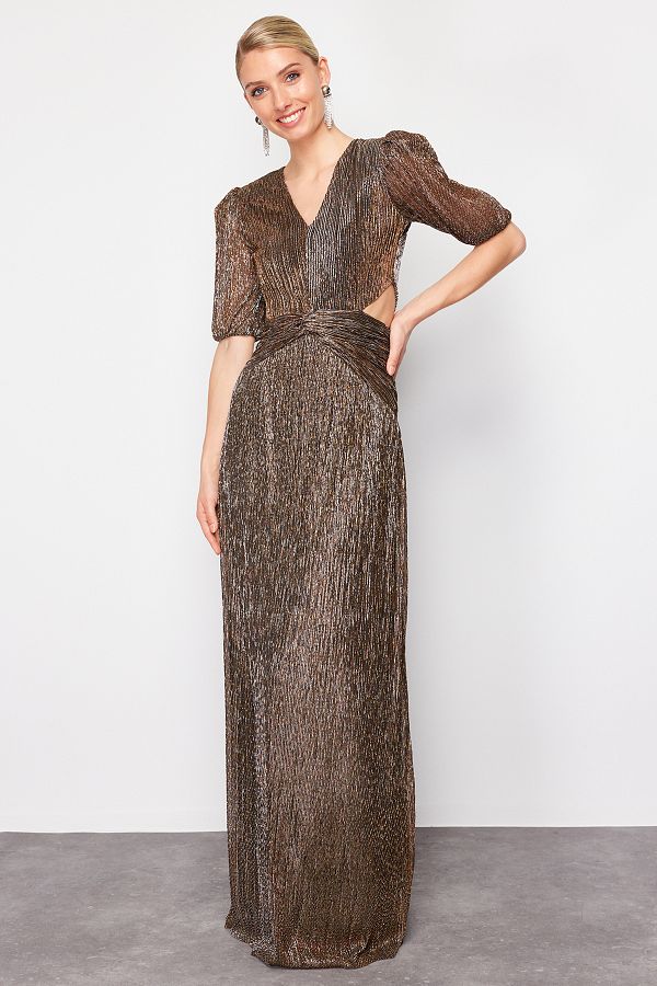 Trendyol Collection-Brown A-Line Knitted Evening & Homecoming Dress Tprss24Ae00014 1