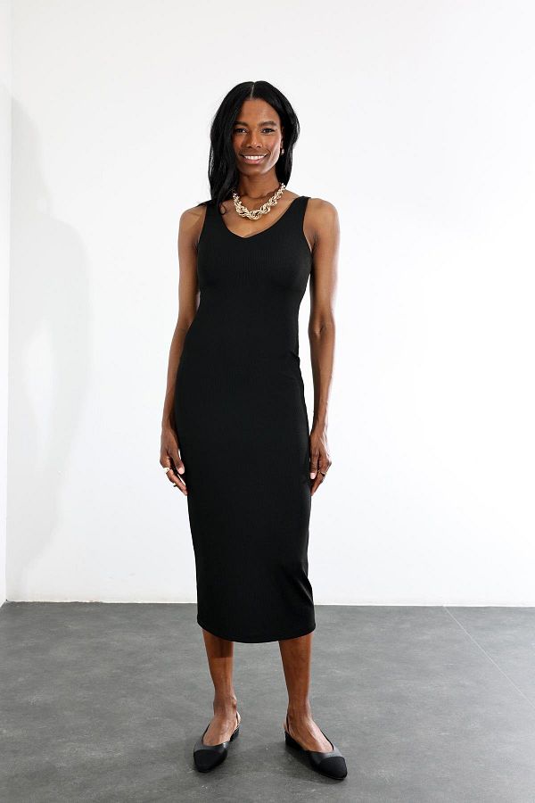 V neck ribbed midi dress outlet