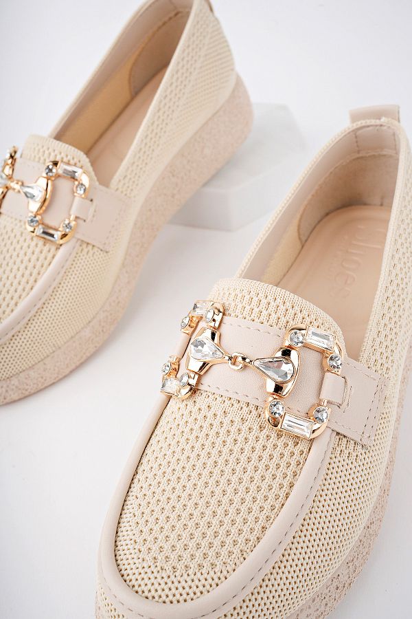 Freemax Women s Anatomical Design Jewelled Buckle Woven Oxford Shoes Abb.810 Ten Trendyol