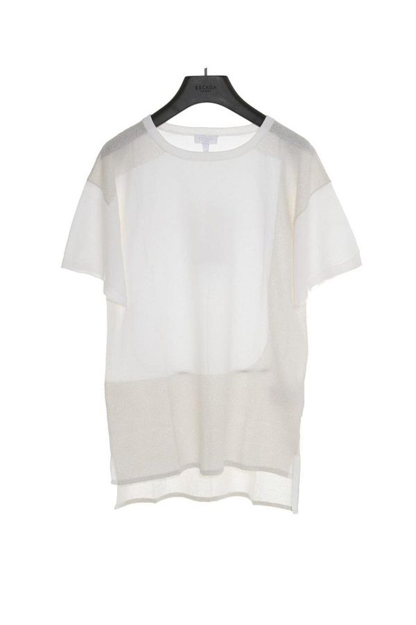Escada Glitter Detailed Short Sleeve Ecru Cotton And Cashmere Sweater Trendyol
