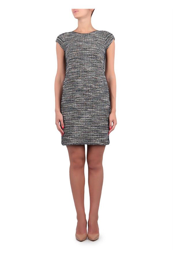 Escada Low Sleeve Striped Mini Size Black Cotton Tweed Dress Trendyol