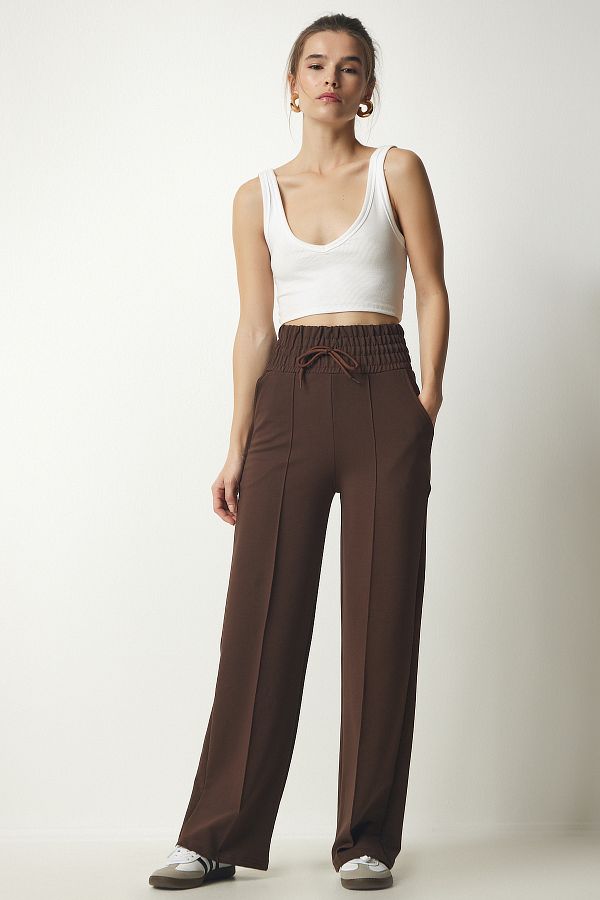 Happiness İstanbul-Braune Basic-Strick-Jogginghose mit Taschen für Damen XR00018 1