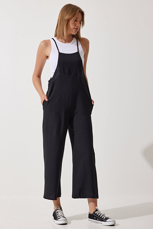 Happiness İstanbul Women's Black Pocketed Gardener Jumpsuit