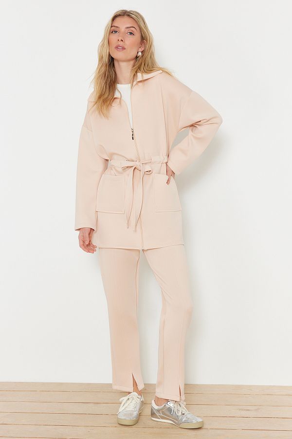 Trendyol Modest-Stone Diver/Scuba Tie Detailliertes Strickoberteil und -unterteil-Set TCTAW24EN00017 1