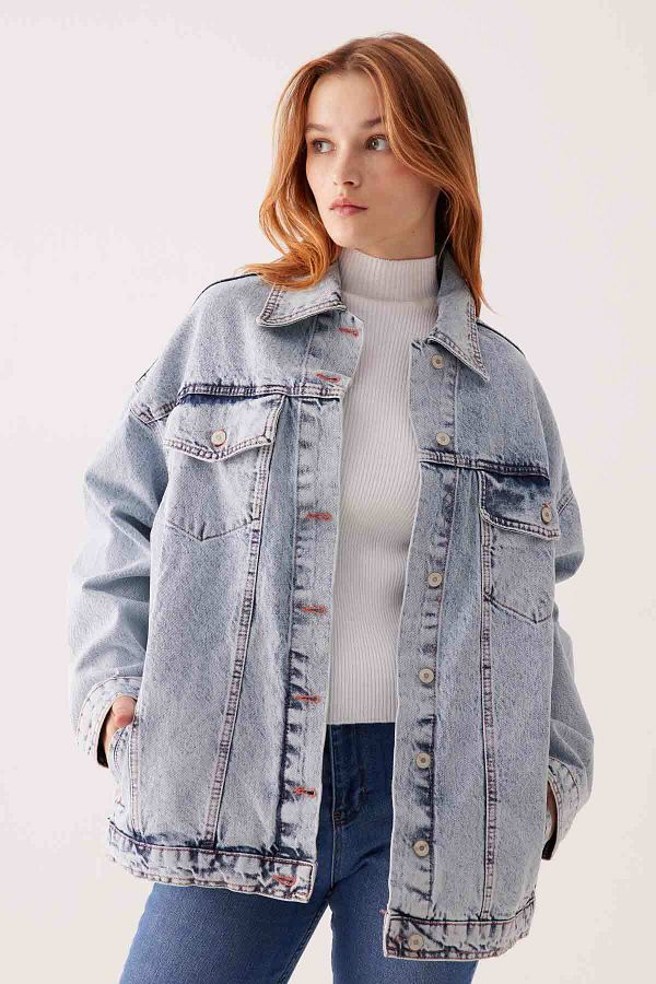Wide sleeve denim jacket on sale