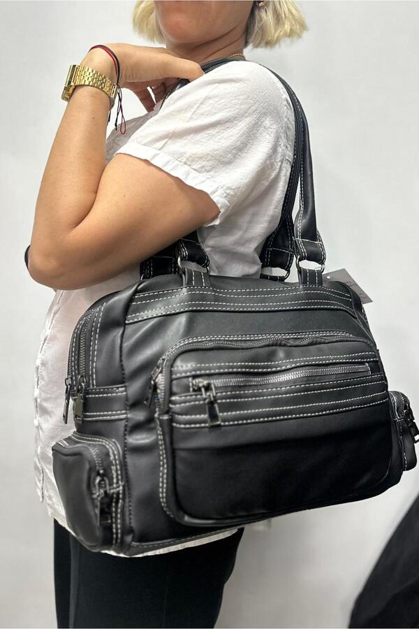 Akın-AKIN BAG WOMEN'S BLACK COLOR MULTI-EYE SHOULDER BAG AND CROSSBODY BAG 01 PIECEL-FREE LEATHER 1
