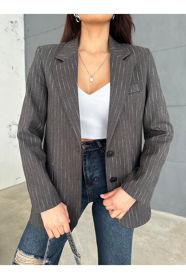 Grey striped blazer womens store