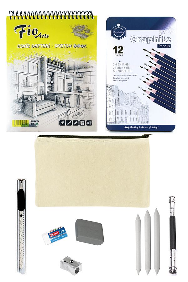 ACUTO-Fio A5 Spiral Sketchbook 90 gr Sketch Set with Cloth Bag Keep Smiling Charcoal Drawing Set 12 Pieces 1