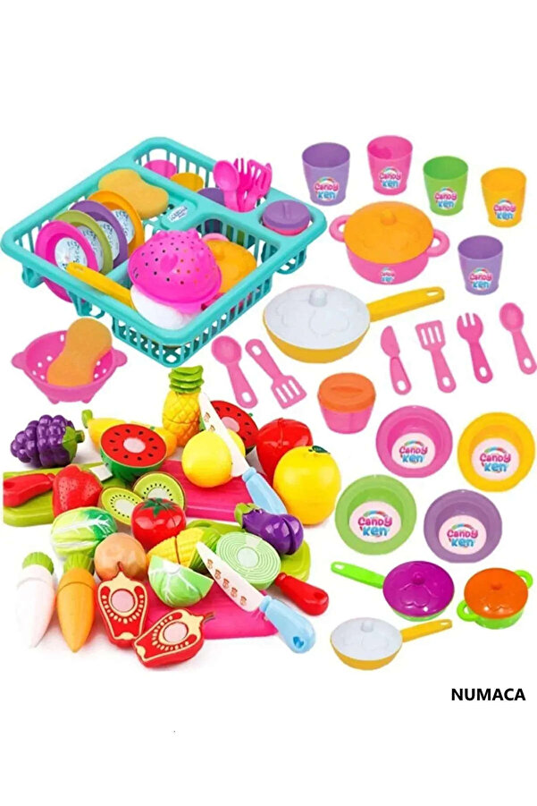 Numaca Oyuncak Bulaşıklık Tabak Tencere Set Ve Kesilebilen Oyuncak Meyve Sebze Set Toplam 33 Parça