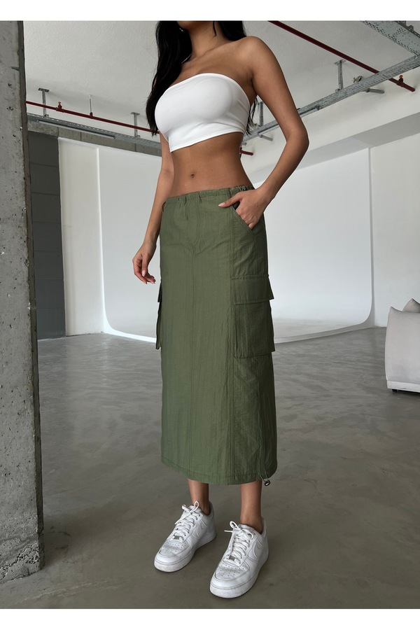 Friday Mood Khaki Women's Cargo Skirt - Gathered and Pocket