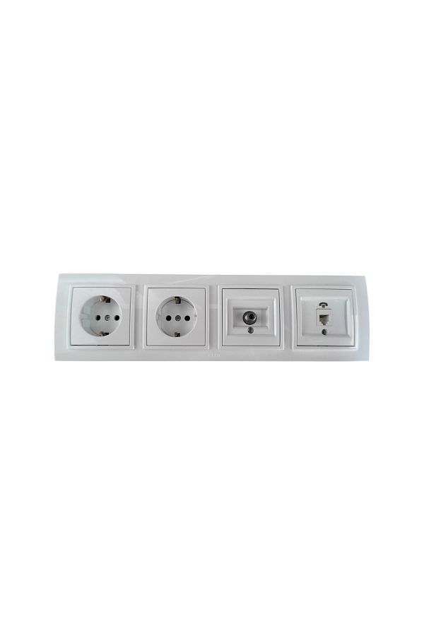 ELBİ-Elbi Zena White Quadruple Set Grounded Socket + Grounded Socket + Satellite TV Socket + Numeris Cat3 Rj11 1