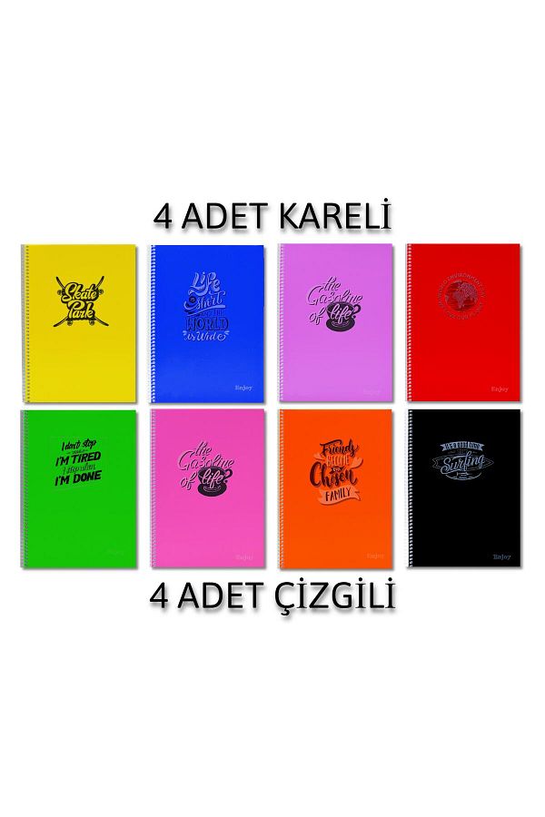 SİM-Sim Enjoy A4 120 Sheets Plastic Cover Spiral Notebook 4 Checks + 4 Lines 1