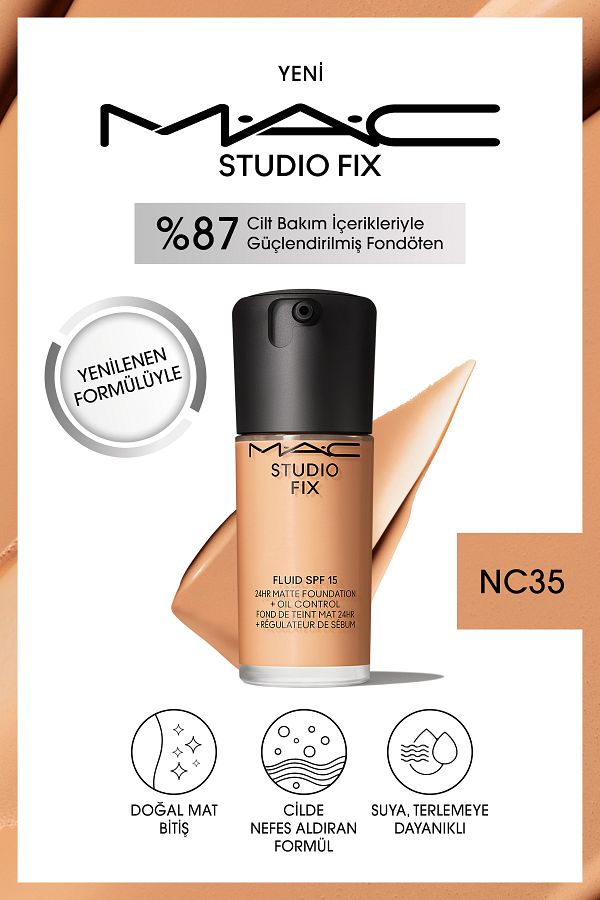 M.A.C-Matte Foundation Lasting up to 24 Hours - Studio Fix Fluid Spf15 - Color: Nc35 - 30ml 1