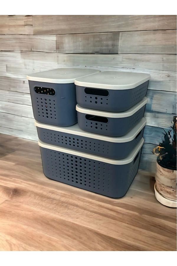 Bayev-Bubble Set of 5 Gray, with Lid, In-Cabinet Organizer Box, Storage Box 1