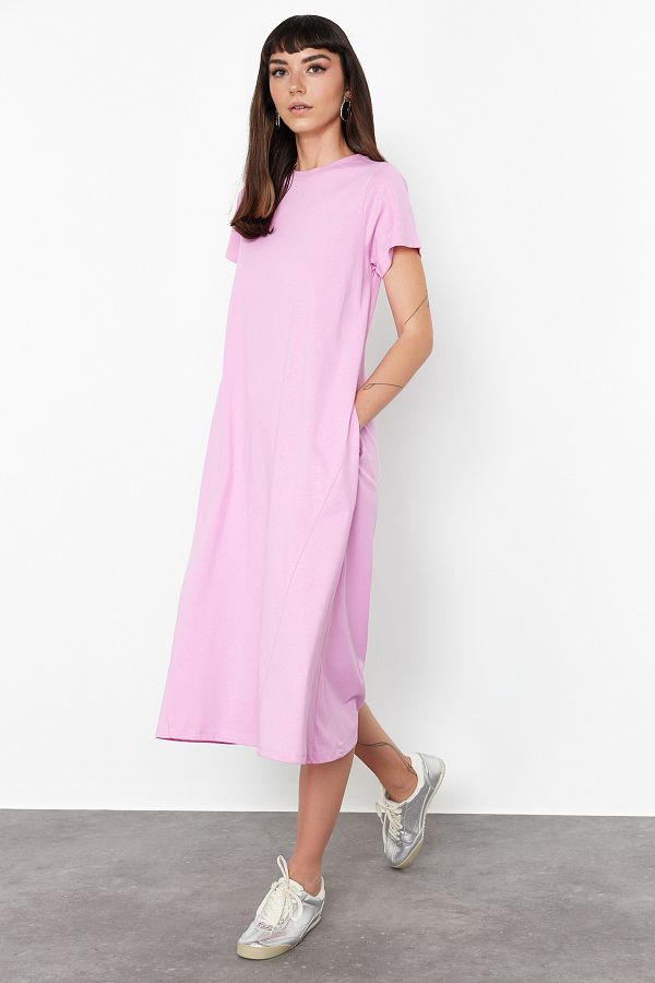 Trendyol Collection-Rosa Midi-Strickkleid - Schlichte T-Shirt-Tasche, TWOSS24EL00169 1