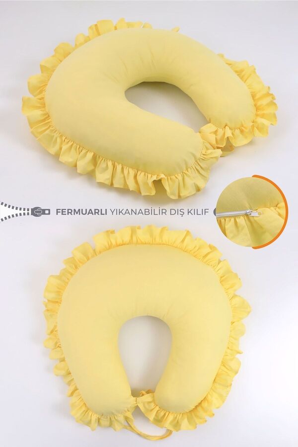 Umaybebek Emzirme Yastığı Minderi - %100 Pamuk - Sarı Fırfırlı