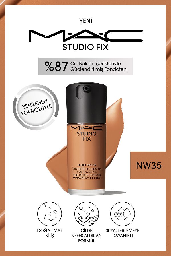 M.A.C-24 Hours Lasting Matte Foundation - Studio Fix Fluid Spf15 - Color: Nw35 - 30ml 1