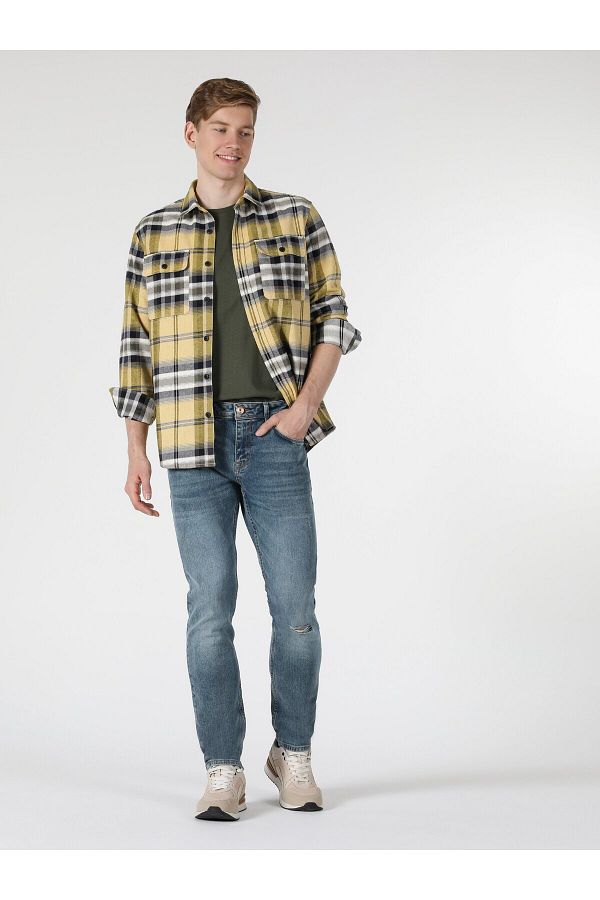 Colin's-Pantaloni de jeans pentru bărbați, albaștri, cu croială dreaptă - Detaliu rupt, talie joasă Cl 1057863 1