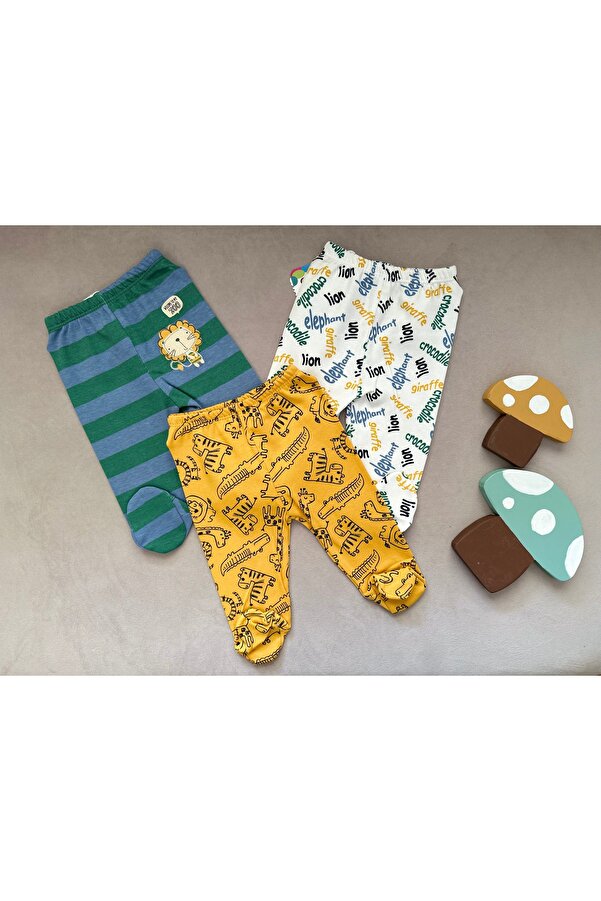 SANTRALBEBE Erkek Bebek Aslan Desenli 3-Adet Pamuklu Tek Alt