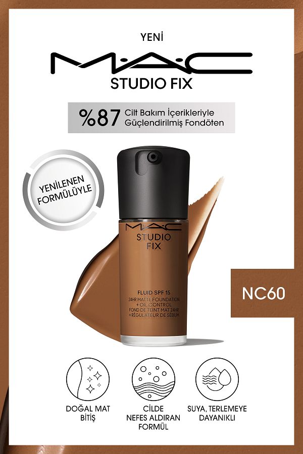 M.A.C-Matte Foundation Lasting up to 24 Hours - Studio Fix Fluid Spf15 - Color: Nc60 - 30ml 1