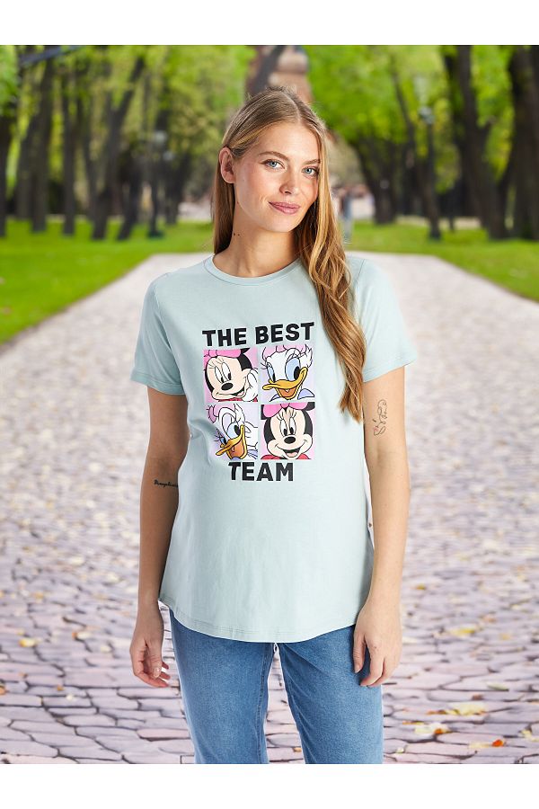 LC Waikiki-LCWAIKIKI Umstands-T-Shirt mit Rundhalsausschnitt und Minnie-Maus-Aufdruck, kurzärmlig 1