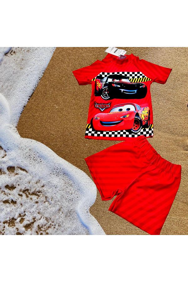 Esterella-Lightning Mcqueen Printed Diver Bottom-top Swimsuit Set - Swimsuit Set with Shorts 1