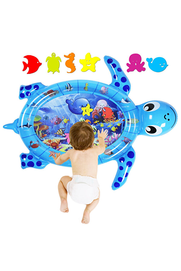 hitteknoloji Kaplumbağa (TURTLE) Jumbo Bebek Su Oyun Matı Aktivite Matı (TUMMY TİME) Mavi