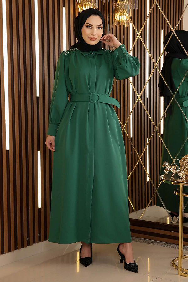 Modamihram-Detailné kamenné šaty s opaskom Emerald 19115 1
