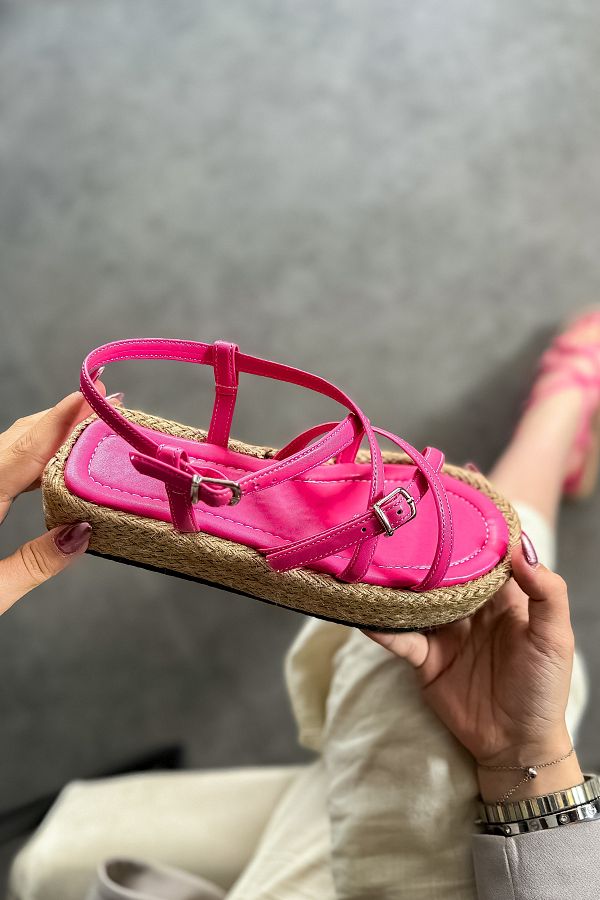 SHOEBELLAS-Sandale de damă fucsia - Detaliu cu două catarame 1